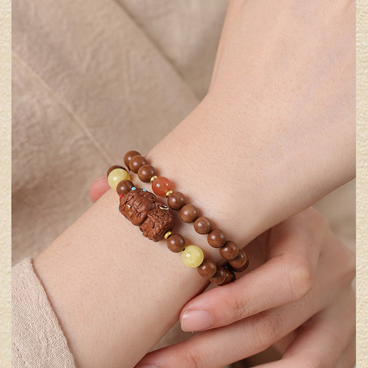 Sandalwood Mala Beads Divine Tara, Lucky Cloud & Jade Bead Handmade Spiritual Bracelets.