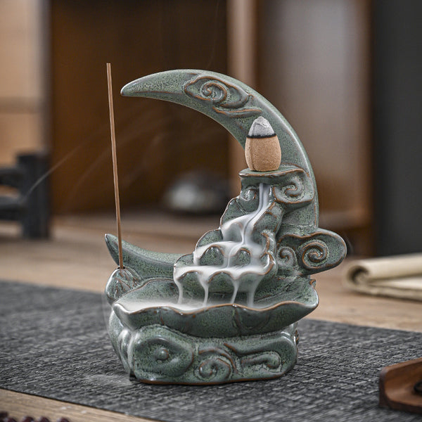 Moon - shaped Ceramic Backflow Incense Burner.
